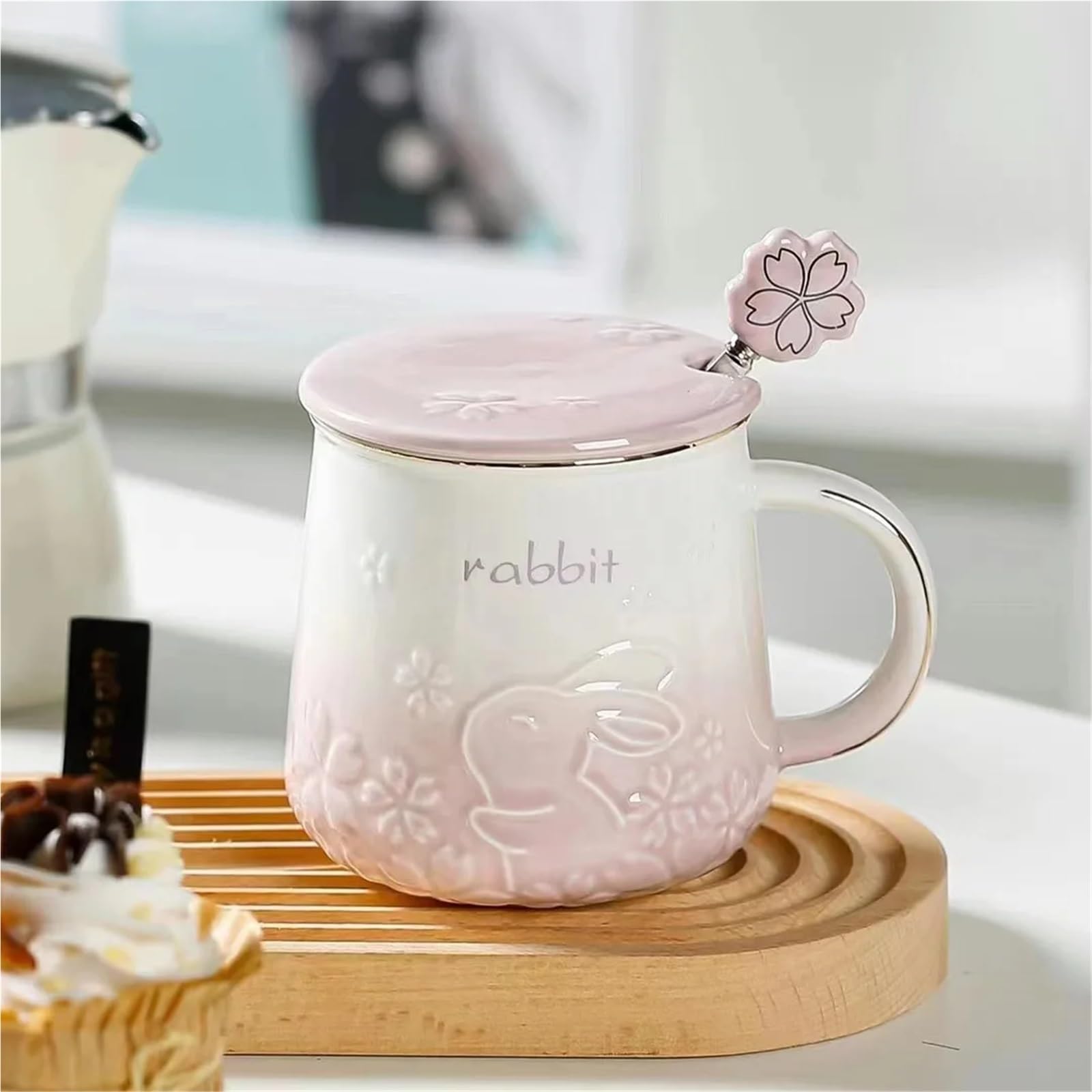 2 szt. Królik Sakura Wzór Ceramiczny Herbata Kawa Kubki Sok Śniadanie Kubki Proste Domowe Typ Ręczny