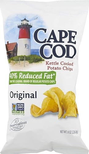 Cape Cod Kettle - Papas fritas cocidas, satisfactorias, totalmente naturales y cocidas en hervidor, bolsas de 8 onzas (40% de grasa reducida, 3