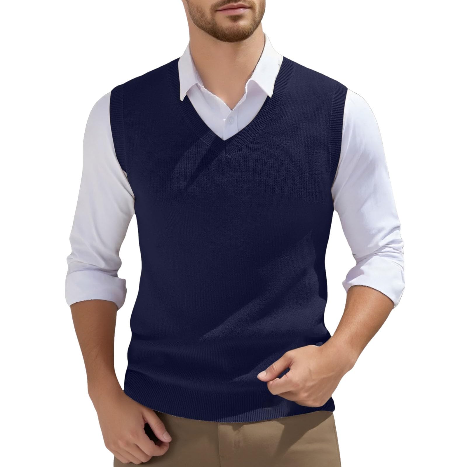Pull sans Manche Homme Tricoté Gilet Col en V sans Manches Pull en Laine Mélangée Décontracté Veste en Maille Gentleman Tricots Débardeurs pour Homme Automne Hiver pour la Vie Quotidienne