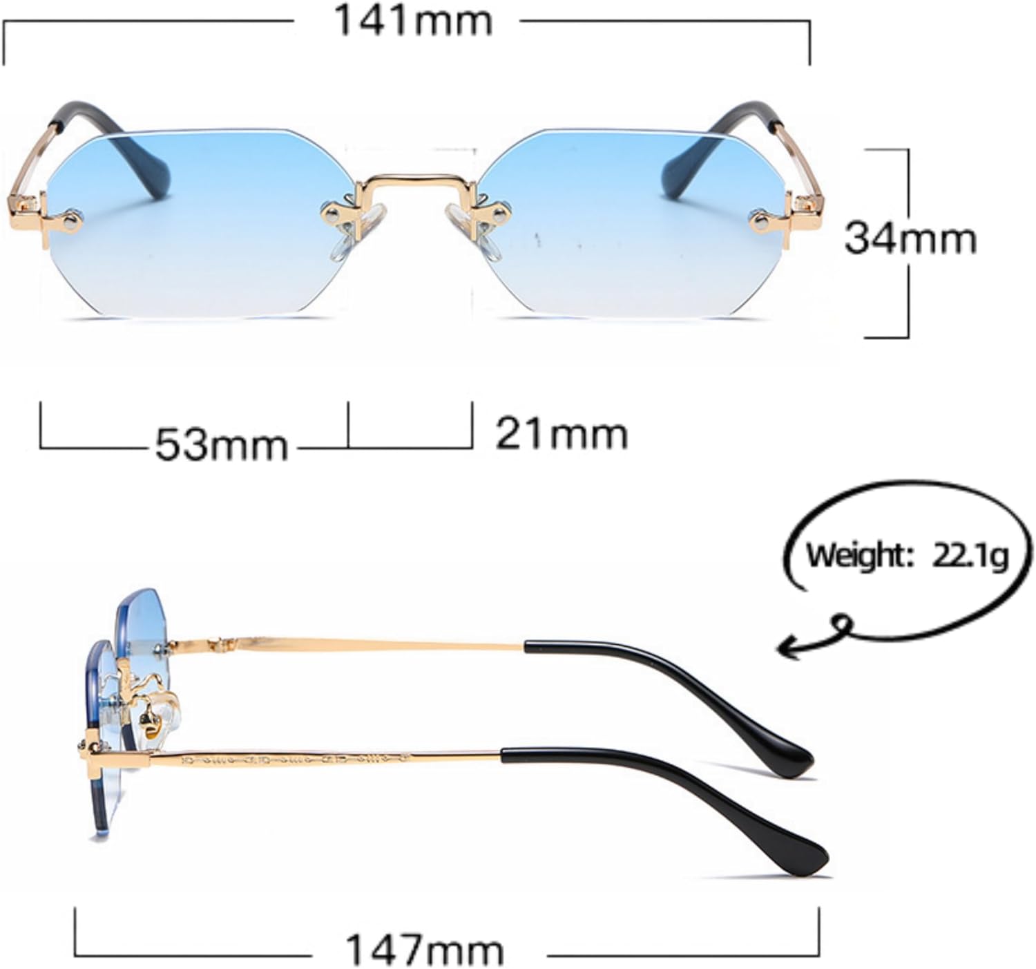 Retro Rimless Sunglasses for Women Men Rectangle Sunglasses - Image 5