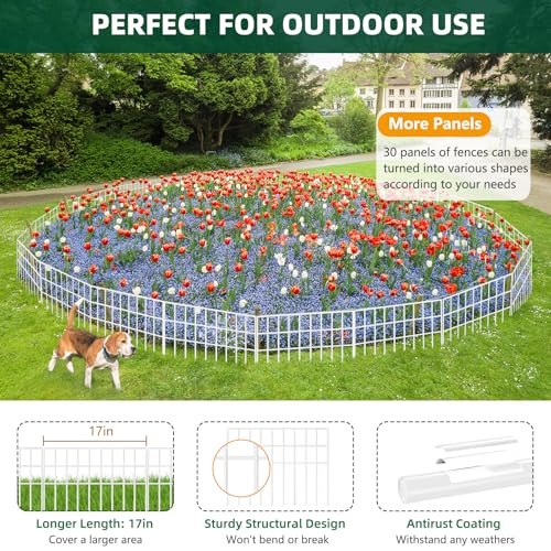 Image of 31ft(L) x 13in(H) Animal Barrier Fence, 22 Panels No Dig Garden Fence for Dog Rabbit, Rustproof Anti Digging Barrier, Garden Edging Border Ground Defense for Outdoor, Yard, Patio, White
