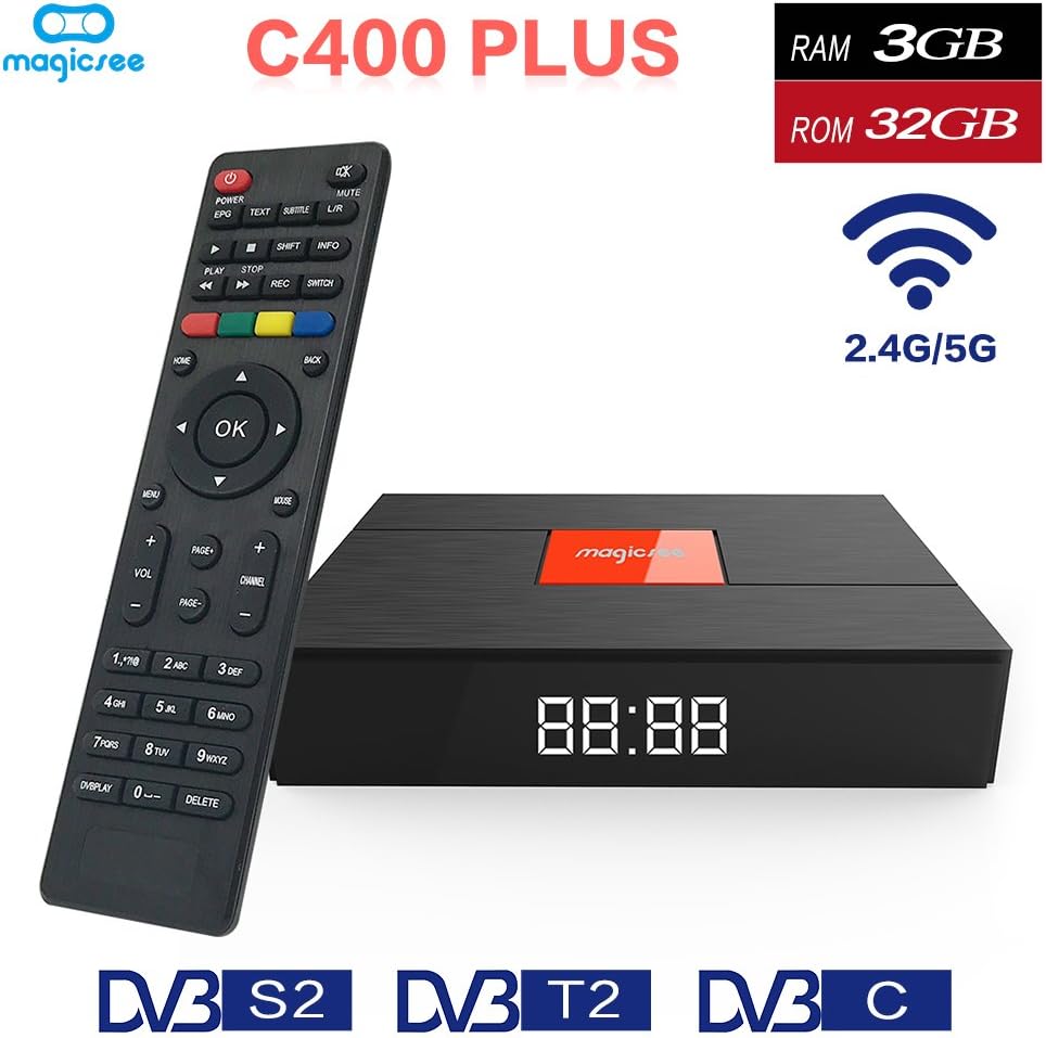 C400 Plus DVB T2 S2 Satellite Receiver Android 7.1 Smart TV BOX S912 Octa Core 3 Ram 32 Rom Mini PC Dual Band 2.4G/5g Wifi 4K Bluetooth