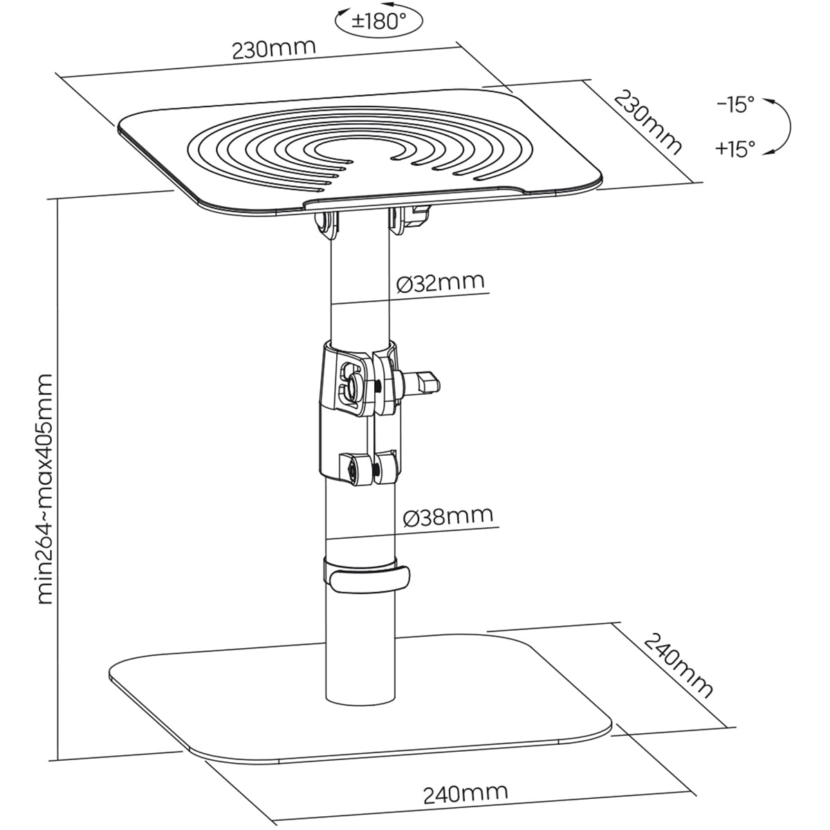 mywall HS31L Support de Table Universel, inclinable +/-15° avec Une Charge jusqu'à 15 kg, Noir, 2 Supports pour Enceintes