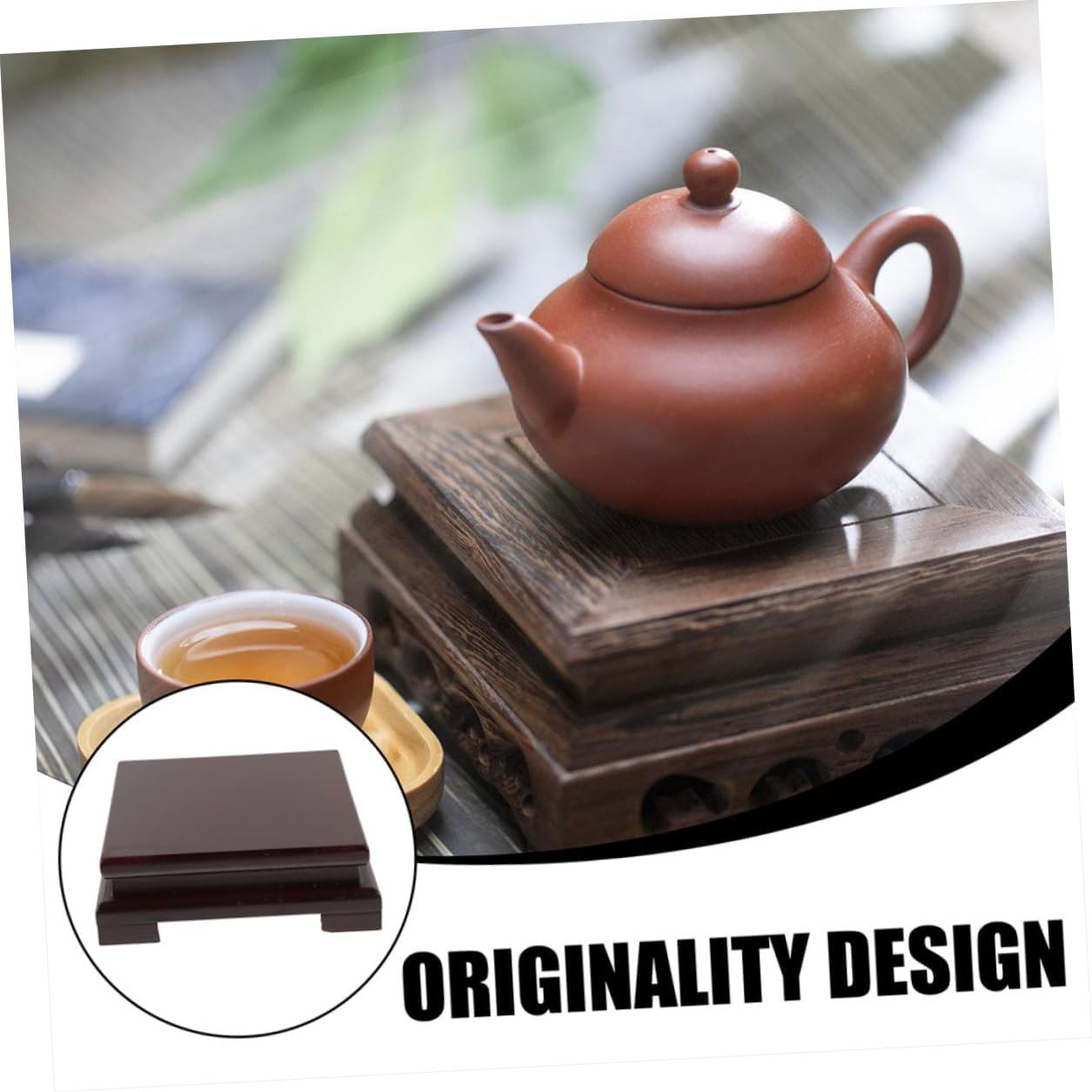 NUOBESTY Wooden Plant Holder Square Base 23cm Wood Display Stand Bonsai Shelf Potted Plant Riser for Indoor Vase Sculpture Home Décor