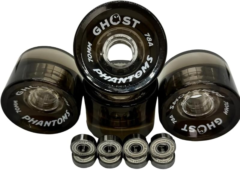 Ghost Wheels, Jelly Phantoms, 70MM 78A, Semi-Transparent, Longboard Wheels, Great for Cruising and Carving, ABEC-7 Bearings Included