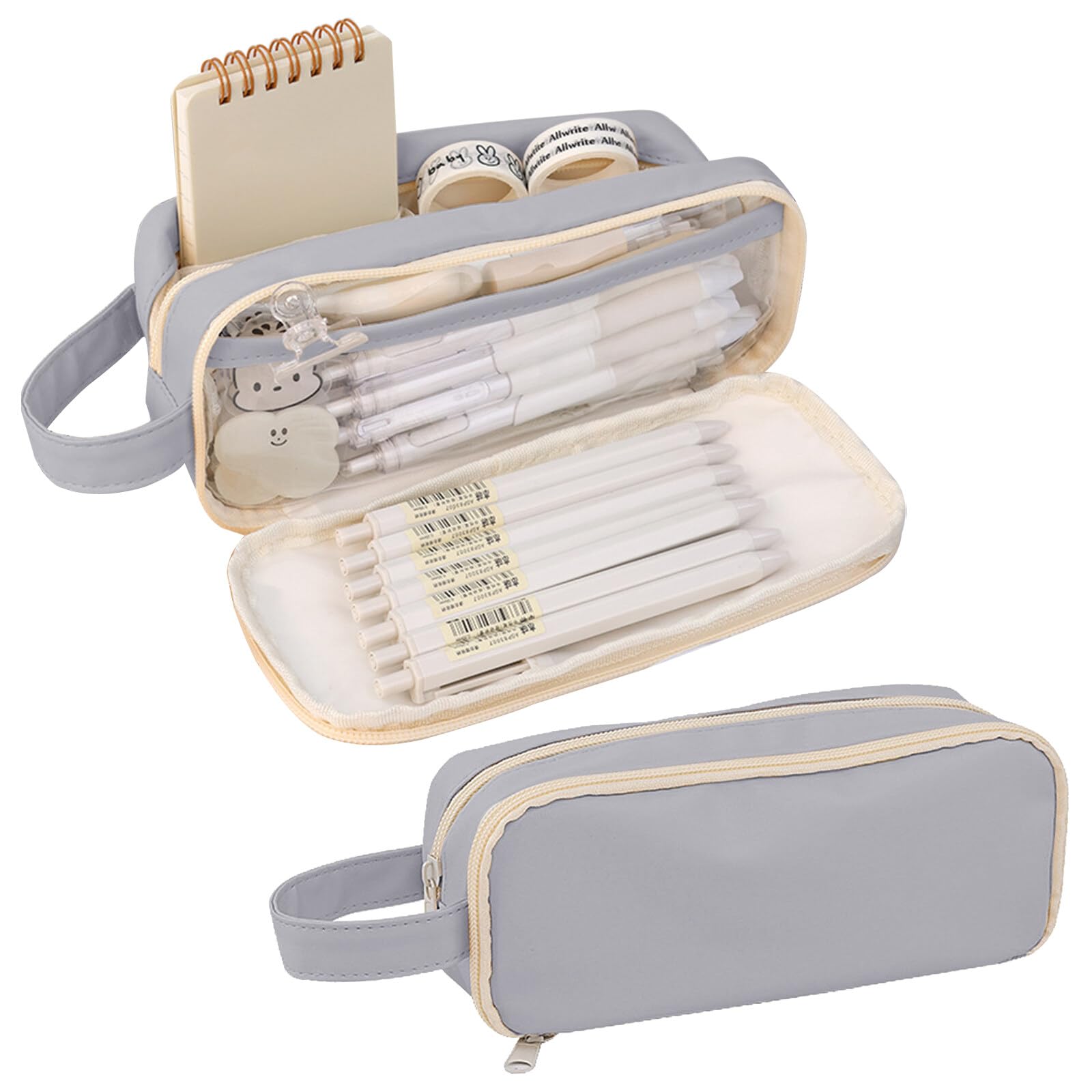 Lvjkes Estojo Escolar, Estuche para Lápices con 5 Compartimentos, Organizador de Papelería Grande Estético Impermeable para Niños, Mujeres, Hombres, Adolescentes, Estudiantes, Gris, 21 x 7 x 8 cm