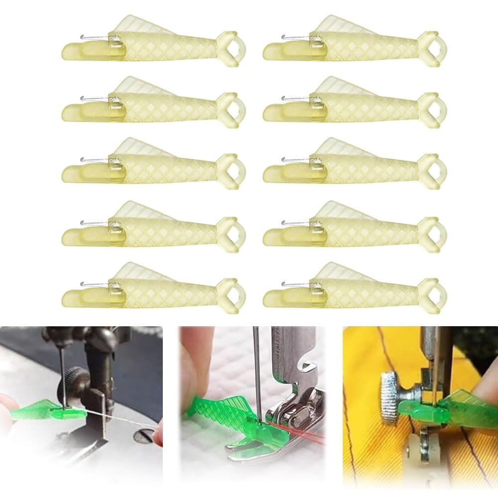 Sewing Machine Needle Threader Fish Mouth Type, Sewing Machine Needle, DIY Needle Threaders, Automatic Threading Aid Needle Threader Tool, Quick Sewing Machine Loop Needle Threaders (Yellow 10 PC)