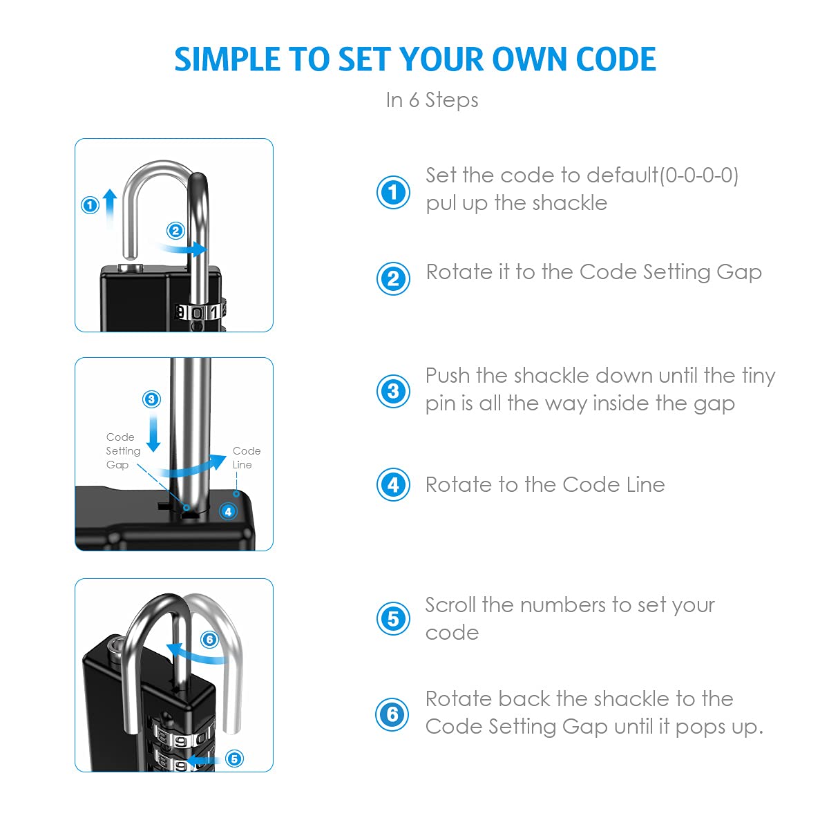 Lot de 4 cadenas à combinaison à 4 chiffres réinitialisables avec clés, étanche pour l'école, la salle de sport ou le casier de sport, clôture, boîte à outils, étui, rangement de moraillon