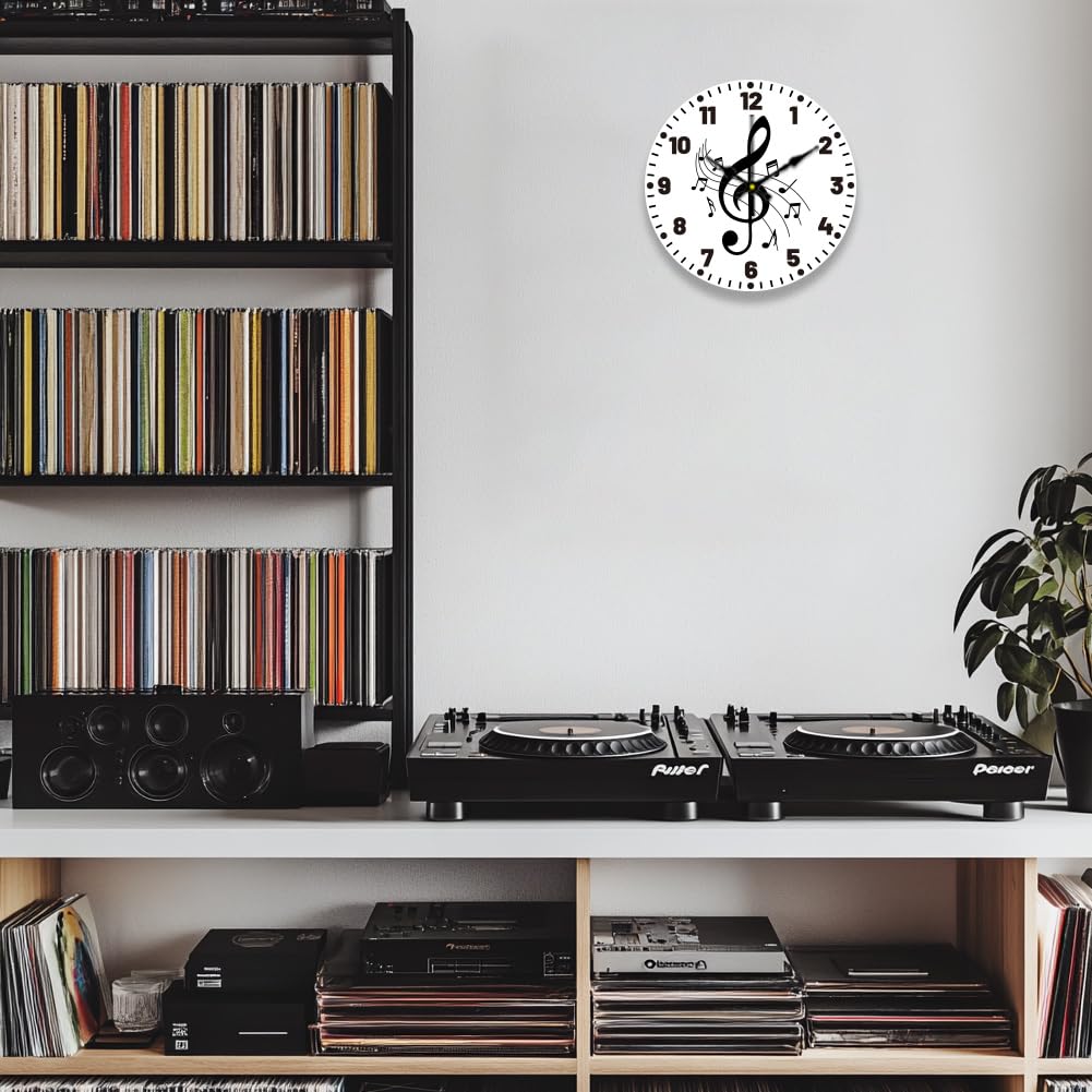 CHGCRAFT Reloj de Pared Redondo Decorativo de 12 Pulgada con Notas Musicales, Silencioso, Funciona con Pilas Y Sin Tictac., Nota Musical