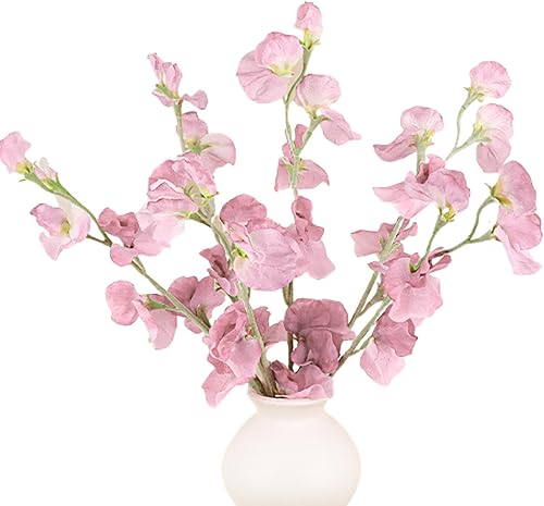 5 Pcs Artificial Sweet Pea Flowers, Faux Spring Wildflowers Fake Silk Flower Sweetpea Stems Floral Arrangement for Wedding Party Home Decorations