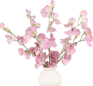 5 Pcs Artificial Sweet Pea Flowers, Faux Spring Wildflowers Fake Silk Flower Sweetpea Stems Floral Arrangement for Wedding Party Home Decorations