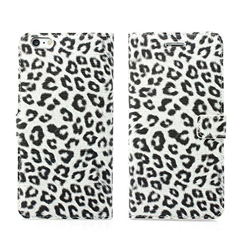 Trenro Leopardo Funda con Tapa para iPhone 6 Plus – Blanco