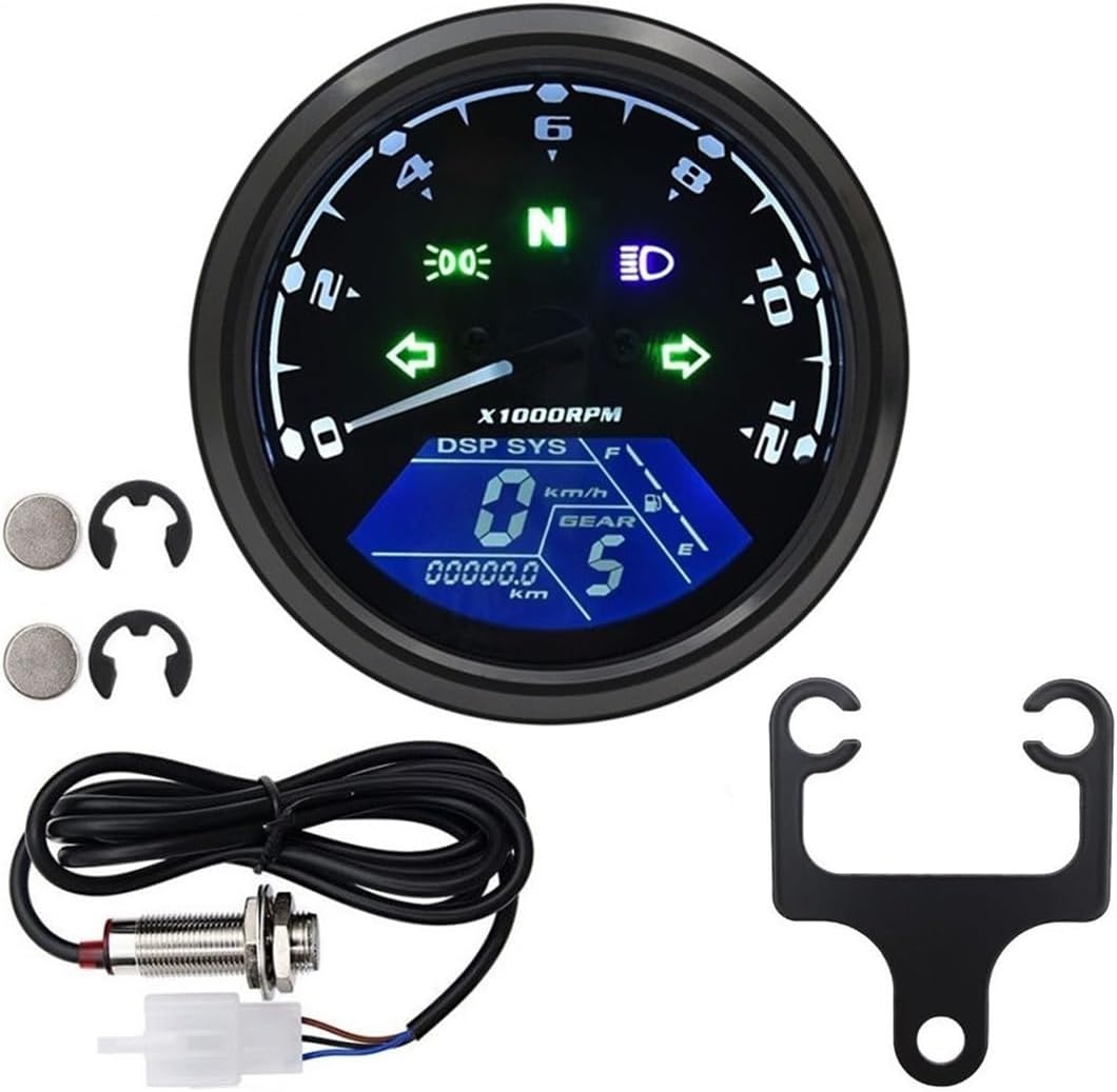 Speedometer Gauge Universal Motorcycle Speedometer 12000RMP Odometer Tachometer 1-4 Cylinders Motorbike Gauge Motorcycle Digital Dash