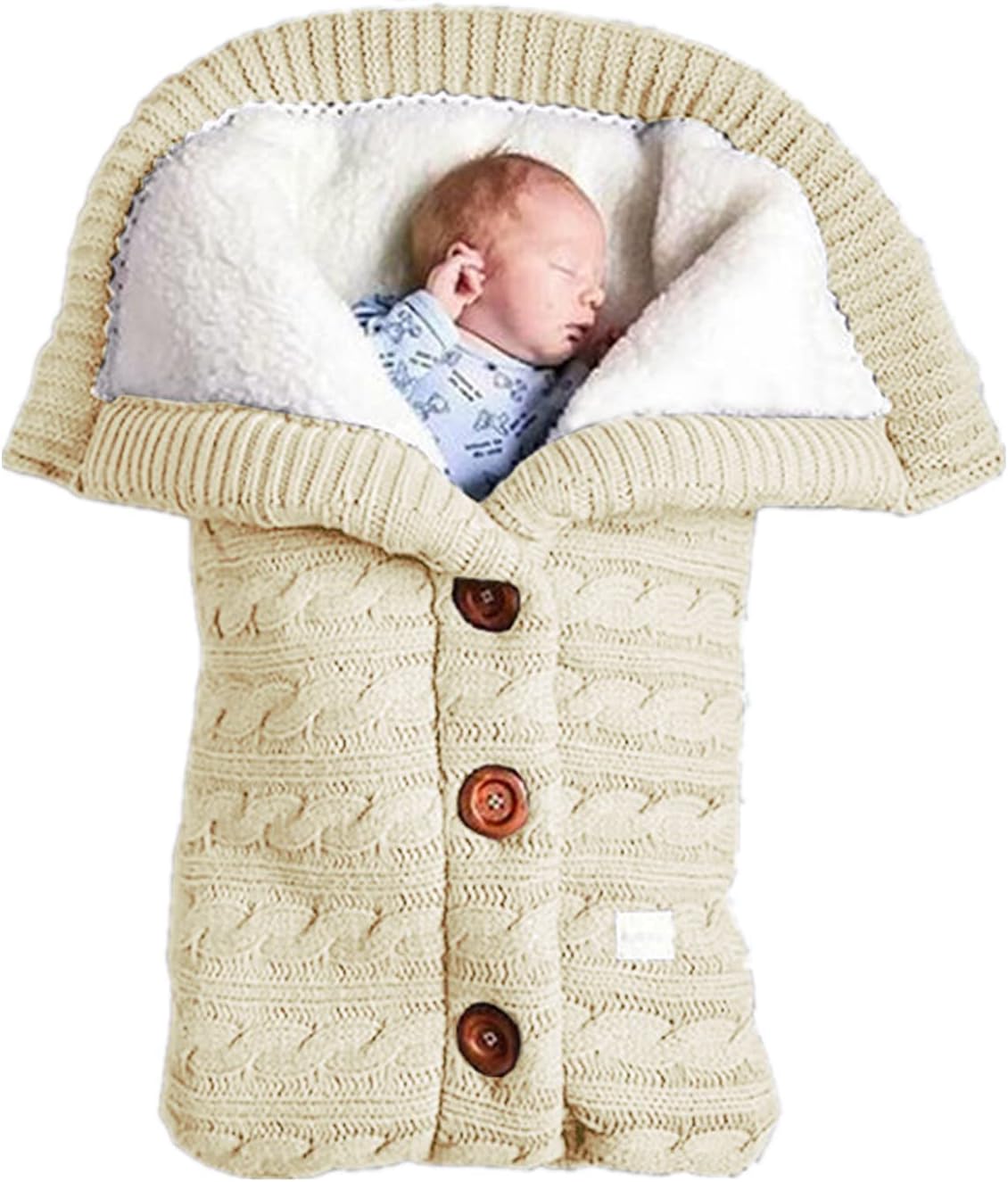 insular Warm Baby Sleeping Bag Envelope Winter Kid Sleepsack Footmuff Stroller Knitted Sleep Sack Newborn Knit Wool Swaddling Blanket (Beige)