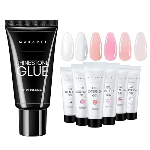 Makartt Gel de pegamento de diamantes de imitación para uñas con kit de gel de uñas de polietileno, gel de pegamento de gema de uñas súper fuerte de