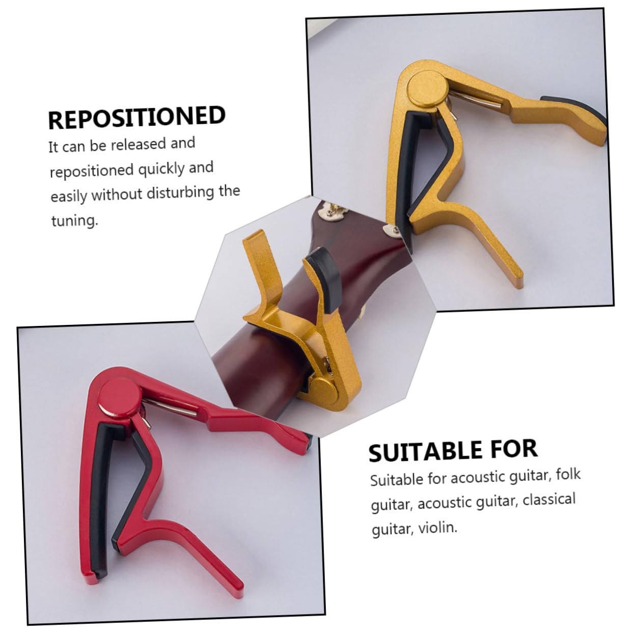 LIFKOME 5 Pack Guitar Capo Clip on Tuner Change Tune Clamp for Acoustic Electric Guitar and Ukulele Random Color