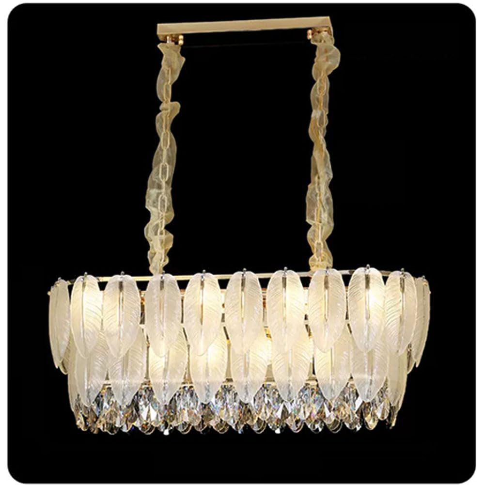 HXYSXHJUO E14 creative feather crystal chandelier, simple French cream style light luxury lamp, living room for bedroom dining lamps and lanterns,oval 85cm