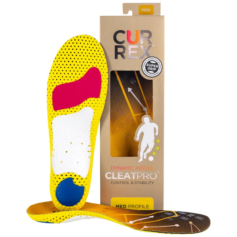 CURREX CLEATPRO, Thin, Arch Support Insoles, Comfort, Cushion, Stability in Cleats, Soccer, Football, Baseball, Softball, Super Grip for Control, Shock Absorbing Inserts, Men, Women, Medium Arch, XXL