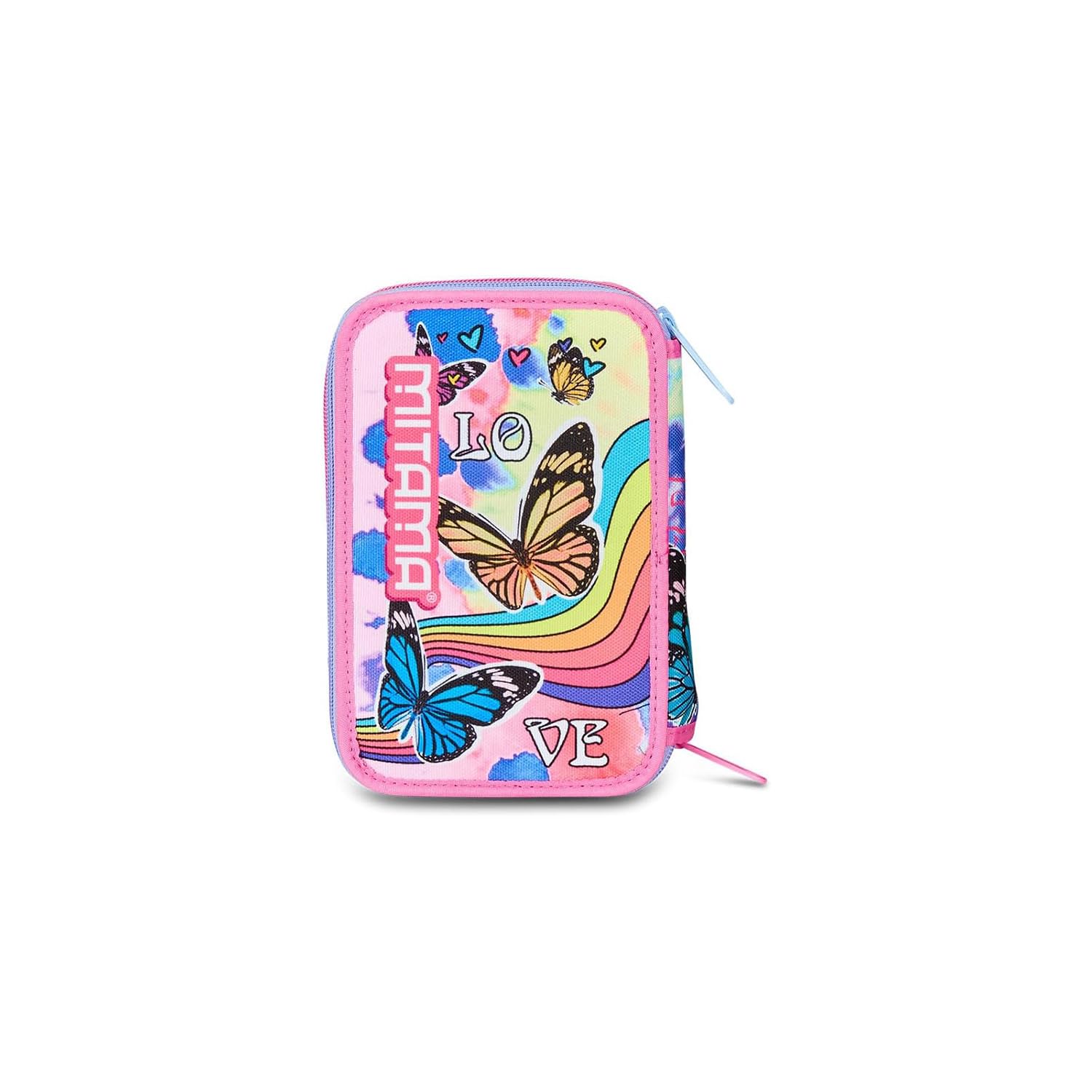 Mitama Estuche Escolar con 3 Compartimentos, Triple Tie Music, Contenido 47 Piezas, Completo de lápices, rotuladores, portalápices Escuela Primaria niña, 064522-000, Rosa, Talla única, Estuche con 3