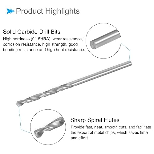 Miniatura 5 de CoCud Brocas de carburo sólido, 0.065 in de diámetro, brocas de precisión de carburo de tungsteno K35 (aplicaciones para aleación de metal de acero