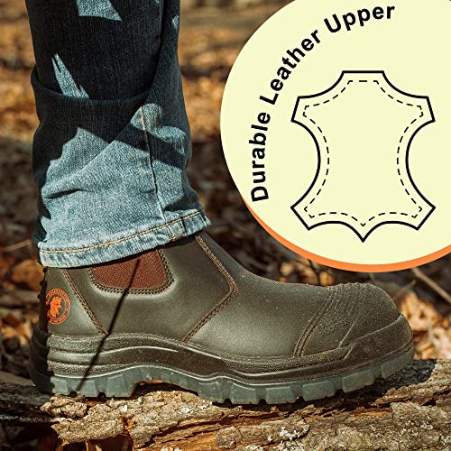 Rockrooster Bakken Men's 6" Slip On Work Boots, Steel Toe Static Dissipative Safety Boots, Wide Comfortable Romeo Chelsea Boots Ak229-9.5 (Dark Brown) #TOP5