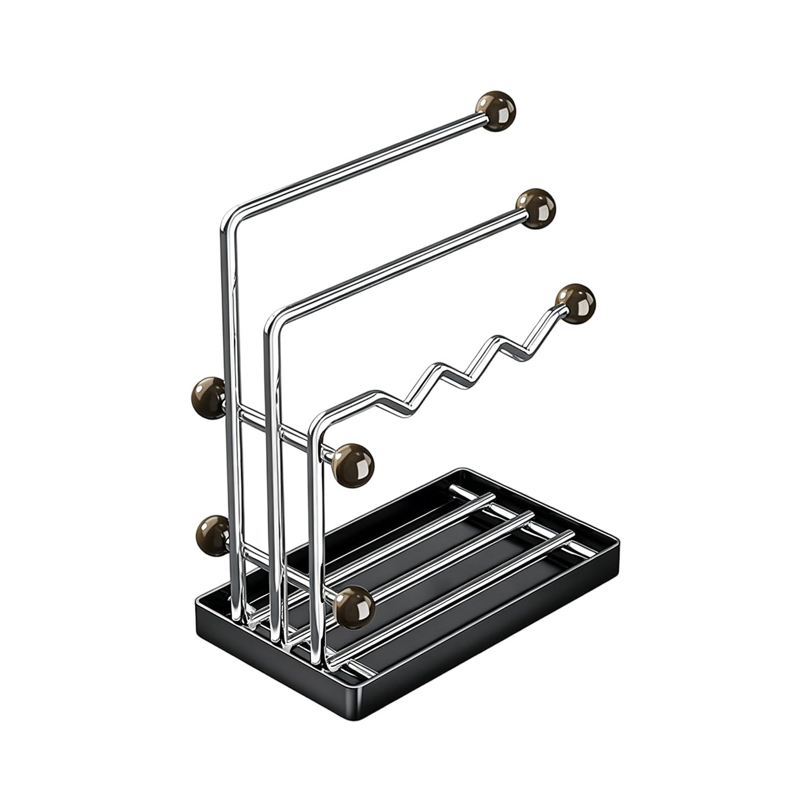 carotoe Stainless Steel Kitchen Towel Stand with 3 Curved Beads for Holding Towels and Clearing Tools, Anti Slip Beads and Removable Drip Tray for Hygiene Kitchen Towel Rack