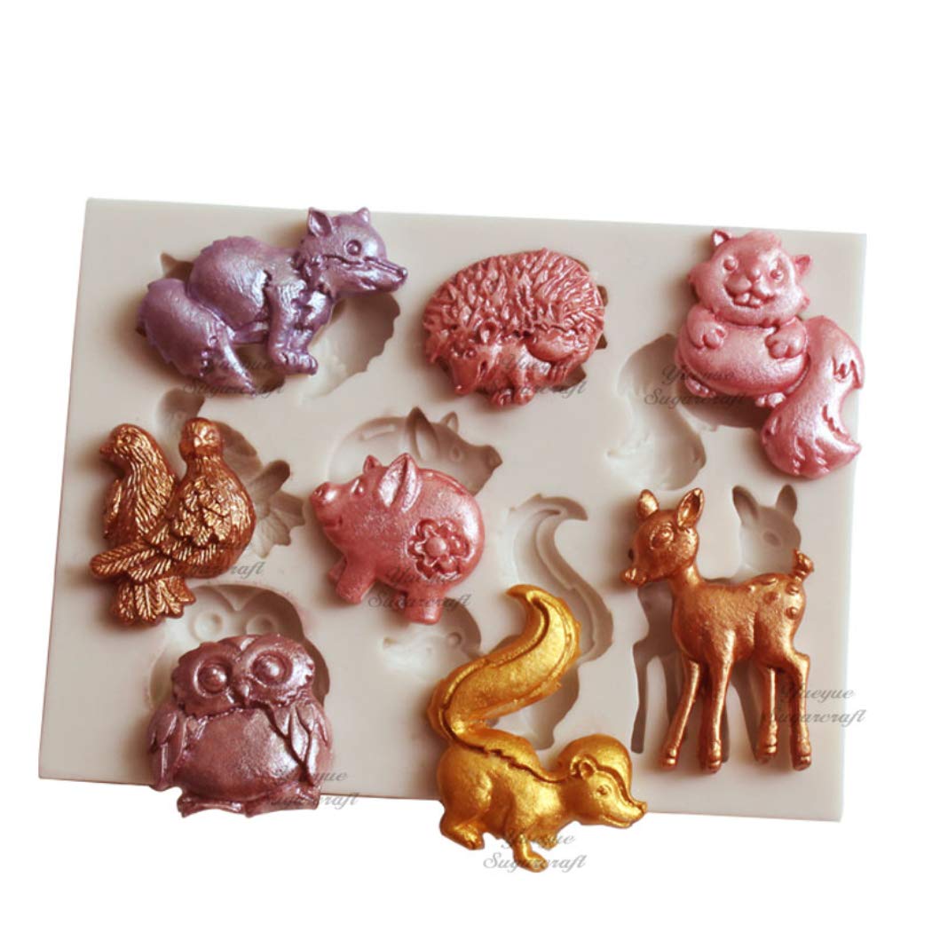 Cute Animals DIY 3D Pig Hedgehog Squirrel Deer Fox Owl Silicone Mold Making Ice Blocks Candy Fondant Chocolates Soaps Cake Decorating Tools