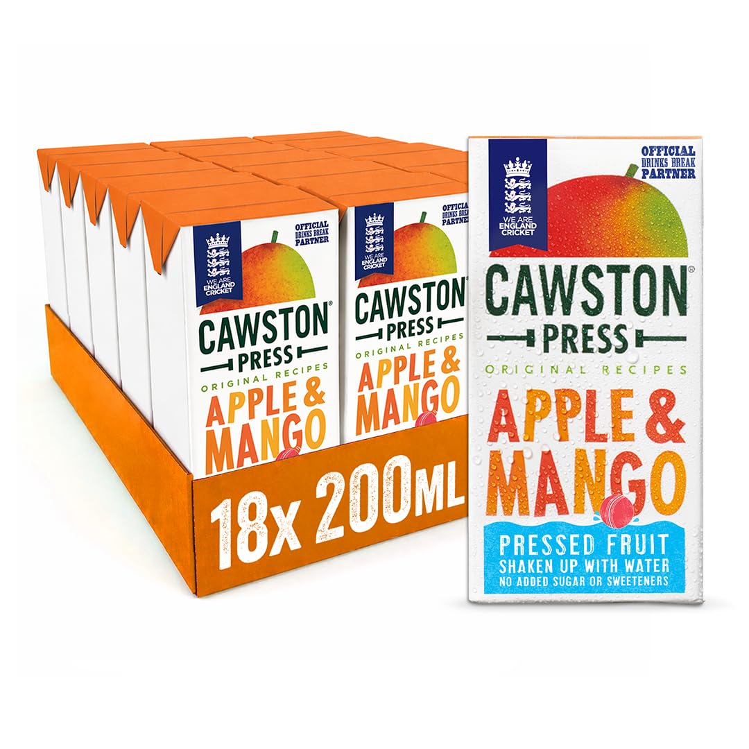 Cawston Press Fruit Water Kids Drink | Pressed Apple & Mango Flavoured Water | 200ml x 18 Pack Mango & Apple Juice Cartons | School Approved – No Added Sugar – Vegan | Ideal for Kids Lunchbox