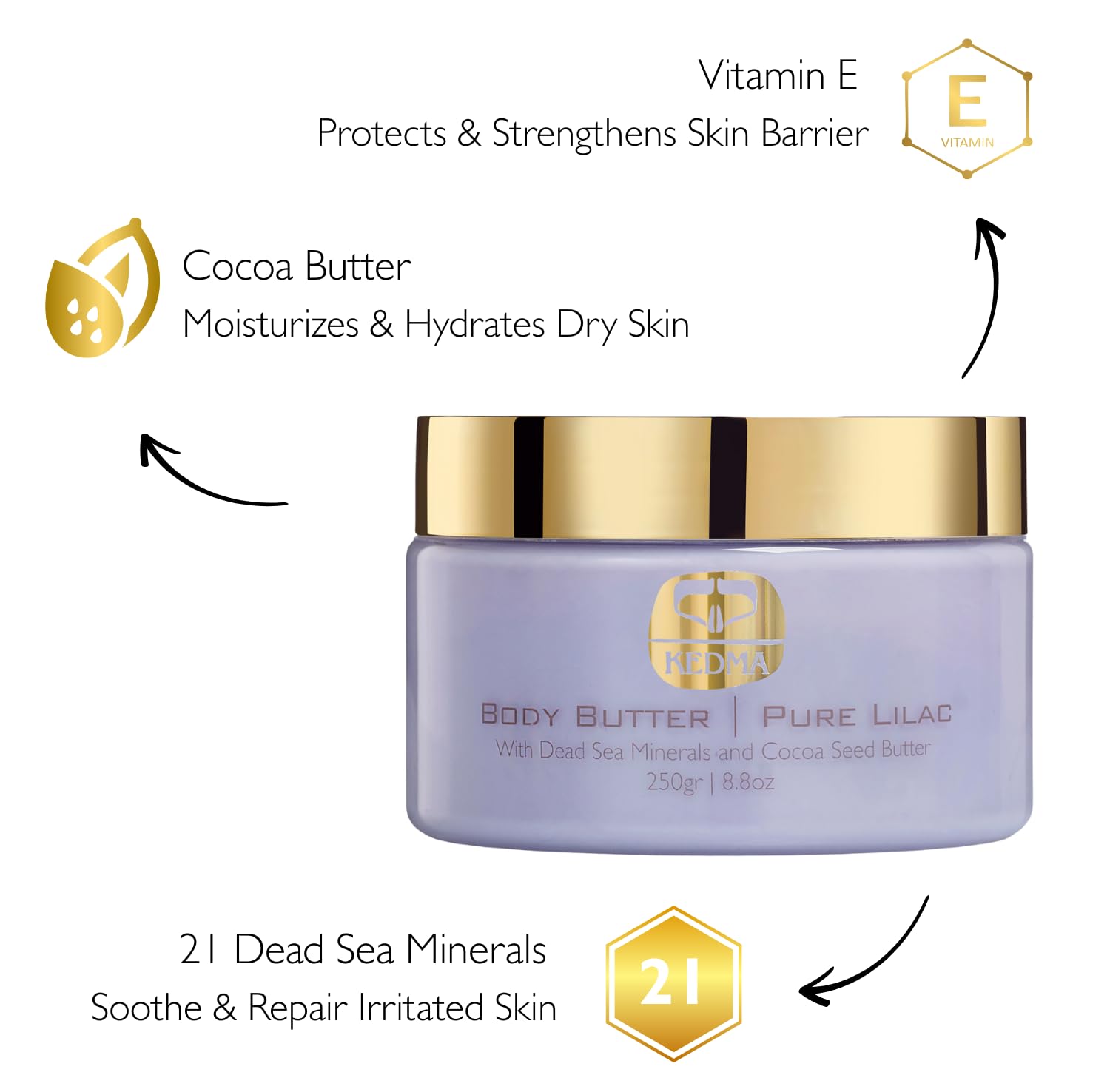 KEDMA - Manteca Corporal de Lila - Nutritiva - 250g | La manteca corporal Pure Lilac nutre intensamente la piel seca y deja una delicada fragancia floral.