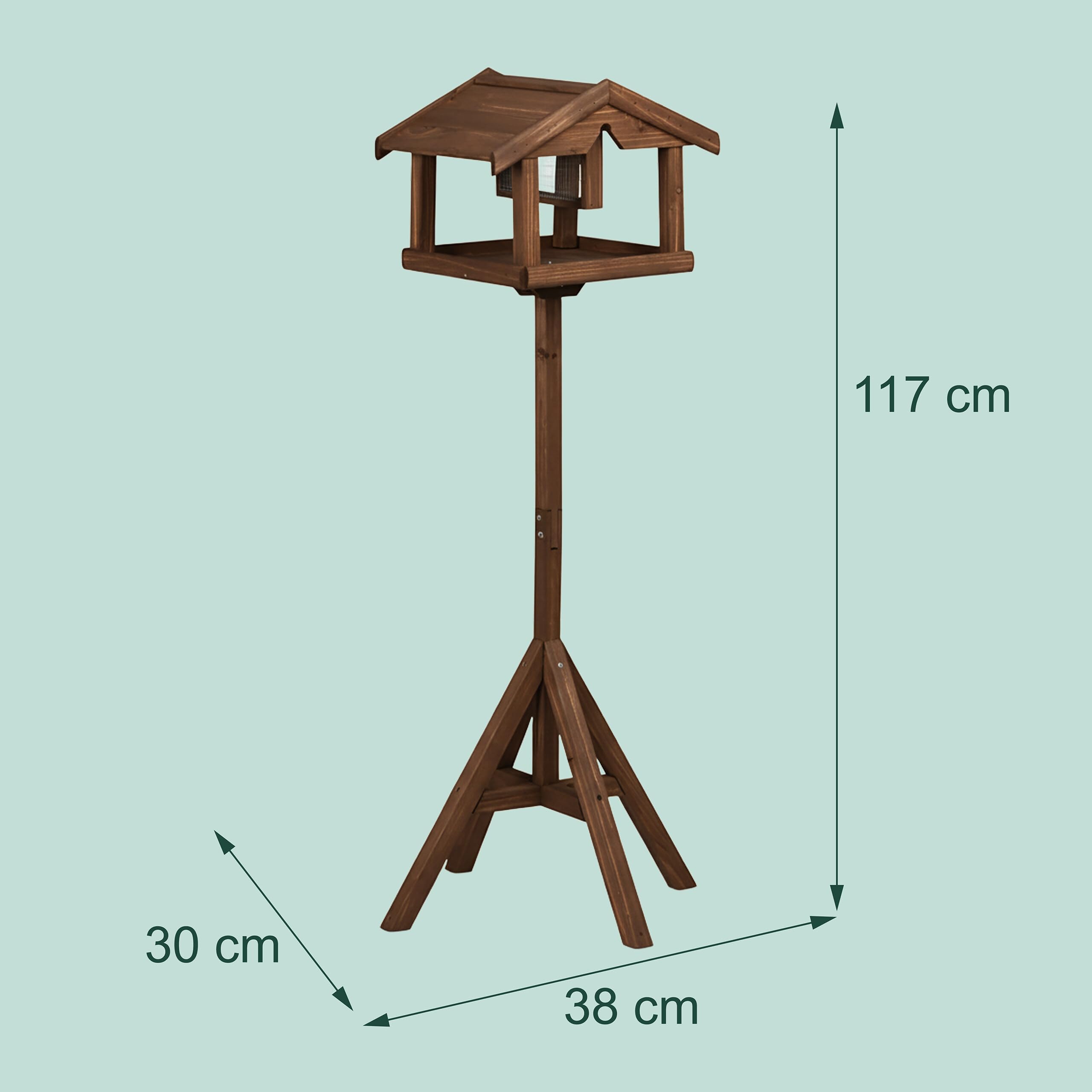 Relaxdays Comedero para pájaros con Soporte y silo de alimento, Madera de Abeto marrón, 117 x 50 x 50 cm