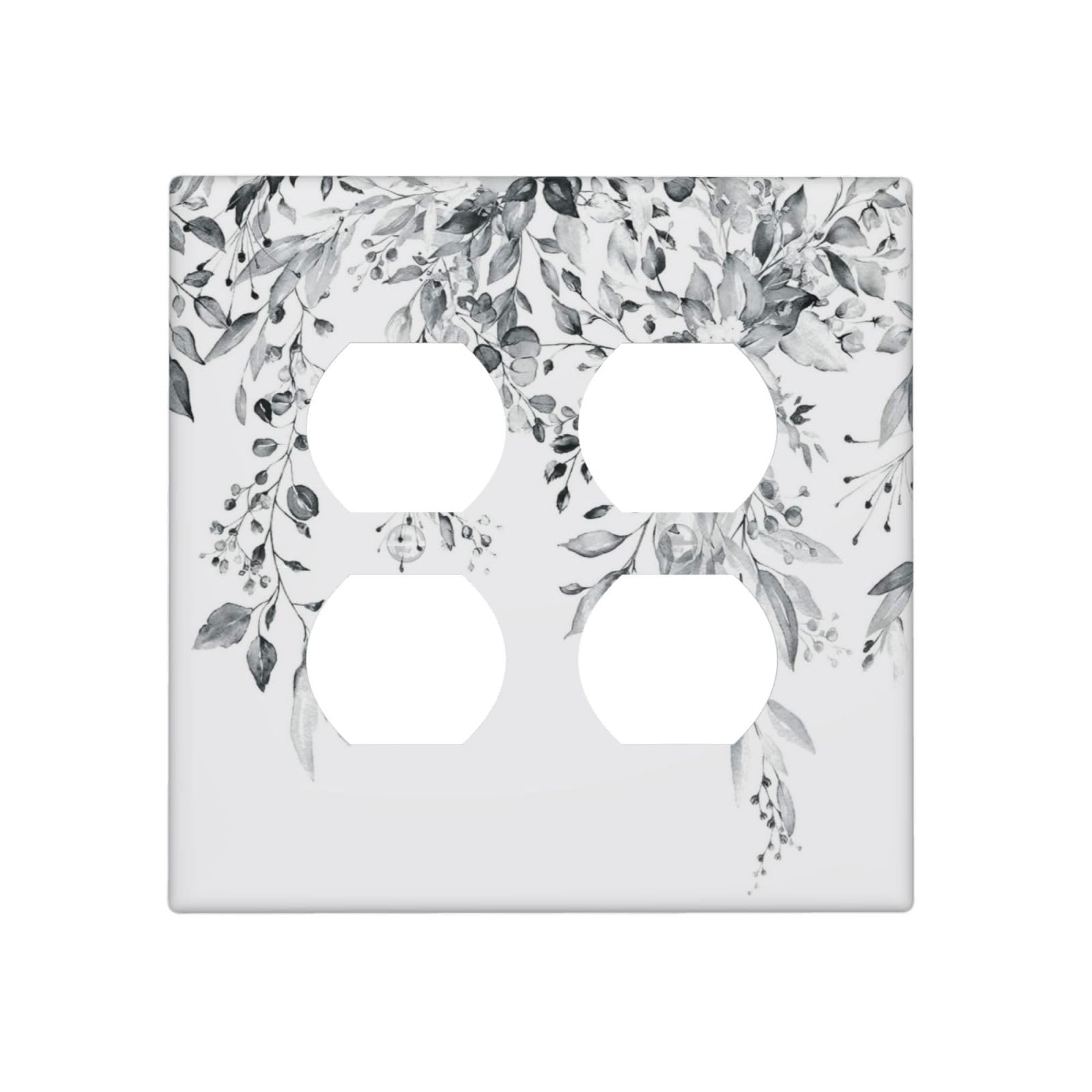 White/Grey Sage Eucalyptus Leaves 2 Gang 2 Duplex Combination Light Switch Cover Decorative Combo Dual Device Receptacle Switch Face Wall Plate