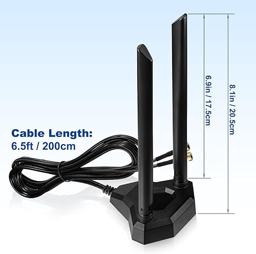 Miniatura 2 de Eightwood Antena WiFi de banda dual 2.4GHz 5GHz RP-SMA Antenas WiFi con cable de extensión de 6.5 pies para PCIe WiFi tarjeta Bluetooth Router de