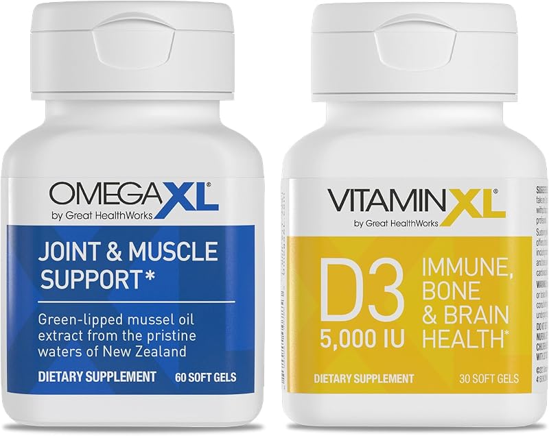 OmegaXL Joint Support 60 Soft Gels & VitaminXL D3 5000 IU 30 Count | Natural Joint Support Supplement, Non-GMO, Drug Free, 60 Soft Gels & D3 High Potency Immune Support 30 Soft Gels