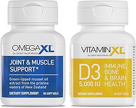 OmegaXL Suplemento de apoyo articular - 60 cápsulas blandas y VitaminXL D3 Vitamina D diaria de alta potencia 5000 UI 125mcg Suplemento de apoyo inmunológico (30 cápsulas blandas) - Paquete de 2