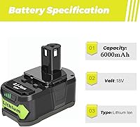 Vista 2 de Paquete de 2 Baterías de Reemplazo de 6.0Ah para Batería Ryobi 18V - Potencia Extendida y Fiabilidad