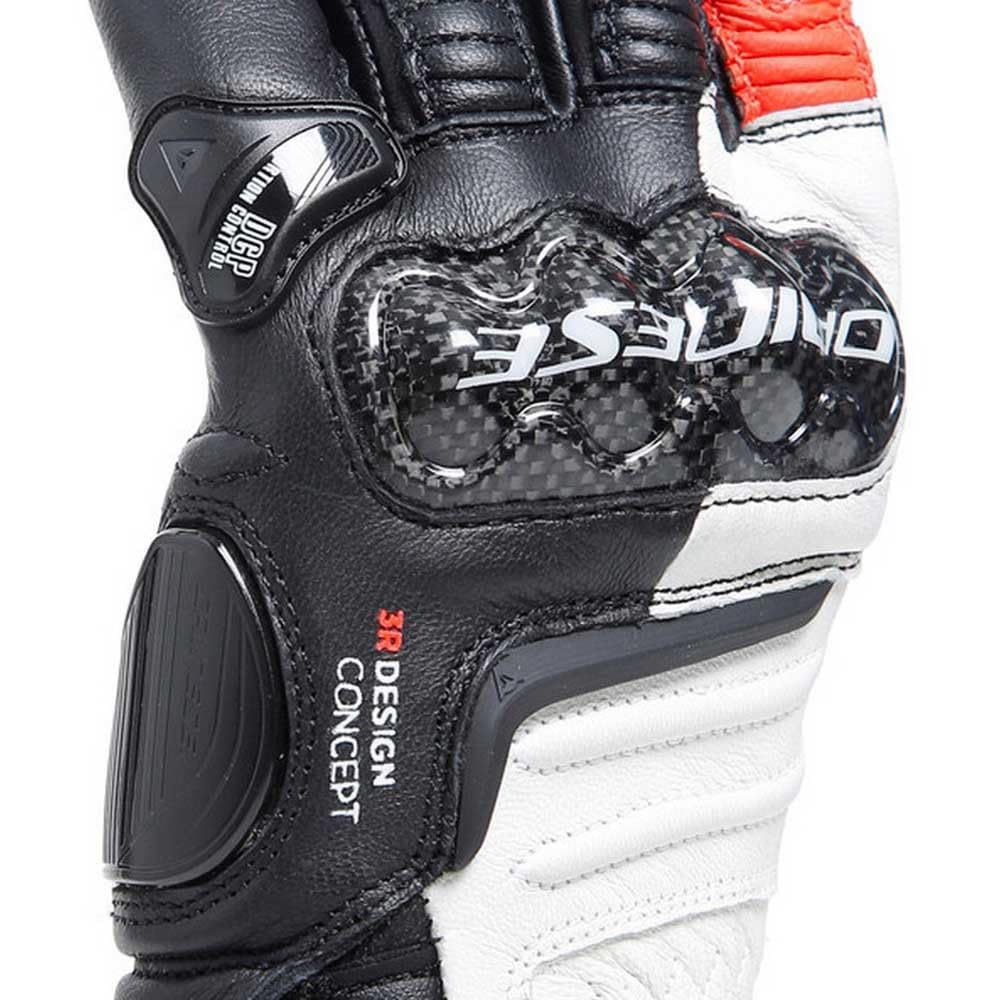 Dainese - Carbon 4 Long Lady Gloves, Guantes Moto Largos, Deportivos, en Piel, con Protecciones de Carbono en los Nudillos, Mujer, Negro/Blanco/Rojo Fluo, XL