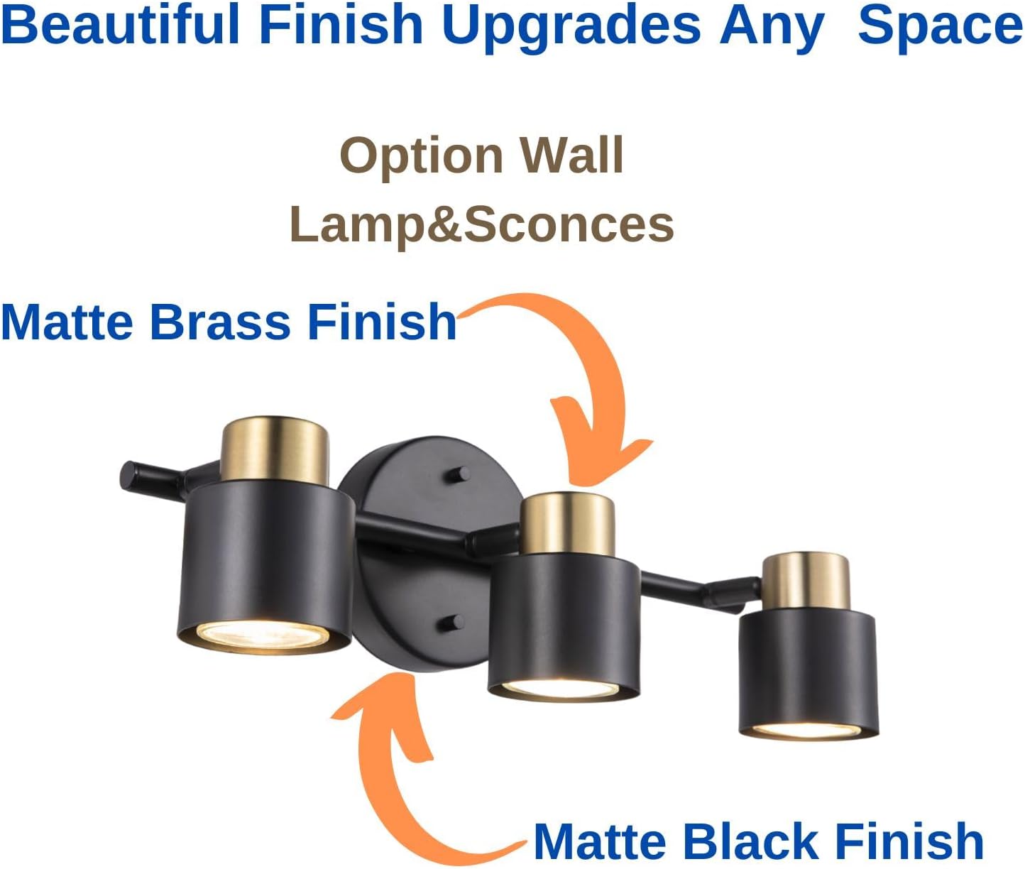 3 Light Track Lighting Kit, Matte Black Brass Finish 3 Way Adjustable with GU10 Modern Ceiling Directional Spot Lighting for Kitchen,Bedroom,Living Room
