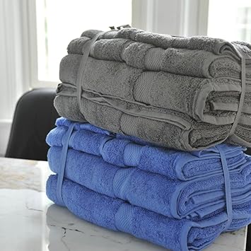 100% Organic Turkish Cotton, Strabellalife. 6-Piece Towel Set - 2 Bath Towels, 2 Hand Towels, and 2 Wash Cloths, Super Soft & Highly Absorbent Blue