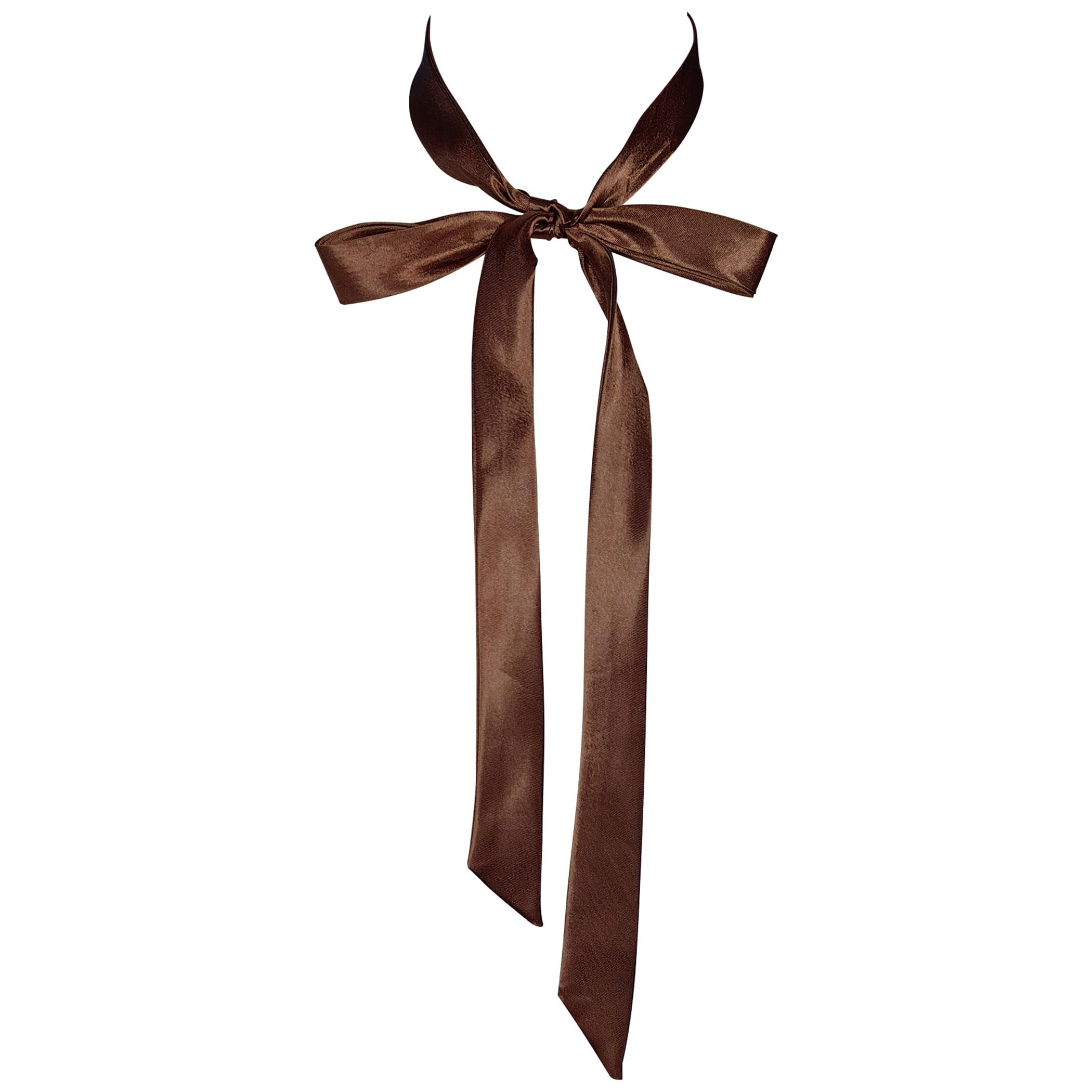Bow Tie for Women, Elegant Satin Bowtie Long Ribbon Self Tie & Adjustable for Dresses & Graduation & School Uniform W-B-T1 (Brown)