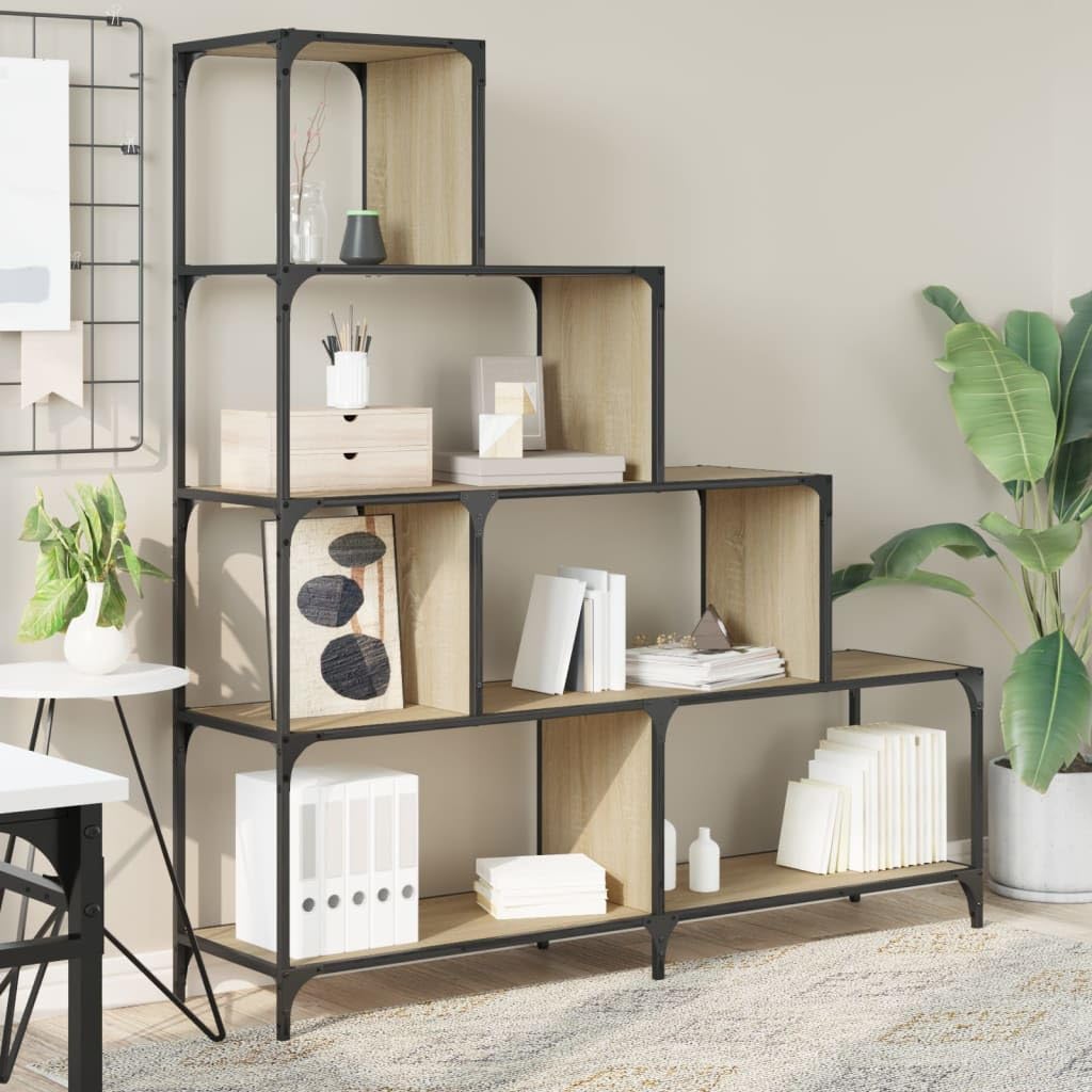Libreria in rovere Sonoma, 4 ripiani, 139 x 33,5 x 149 cm, divisorio per soggiorno, ufficio, camera da letto, cameretta dei bambini e corridoio
