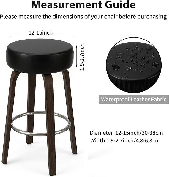 2Pcs Barstool Cover Round with Elastic, PU Chair Cover Round for Home, Bar, Hotel, Market