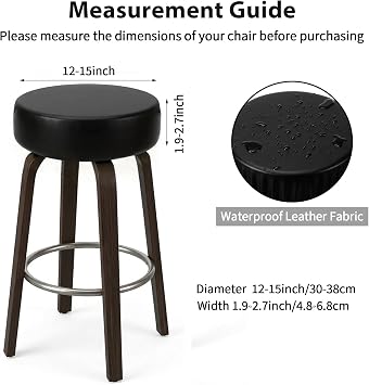 2Pcs Barstool Cover Round with Elastic, PU Chair Cover Round for Home, Bar, Hotel, Market