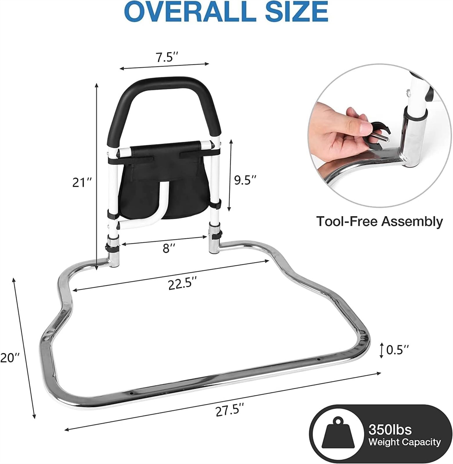 Sponde di Assistenza al Letto for Anziani Sponda del Letto con Custodia for Organizer e Cinghia di Ancoraggio Maniglia Medica di Sicurezza for Letto for Evitare Cadute King Queen Full & Twin