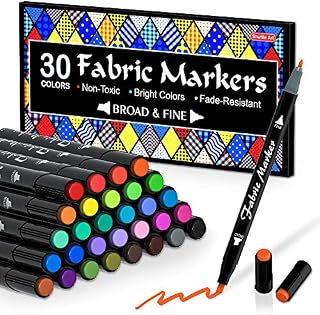 30 Colours Fabric Pens Permanent for Clothes, Shuttle Art Dual Tip Fabric Marker Pens for T-shirt, Shoes , Non-toxic & No Bleed Permanent Fabric Pens for Kids Adult Painting Writing