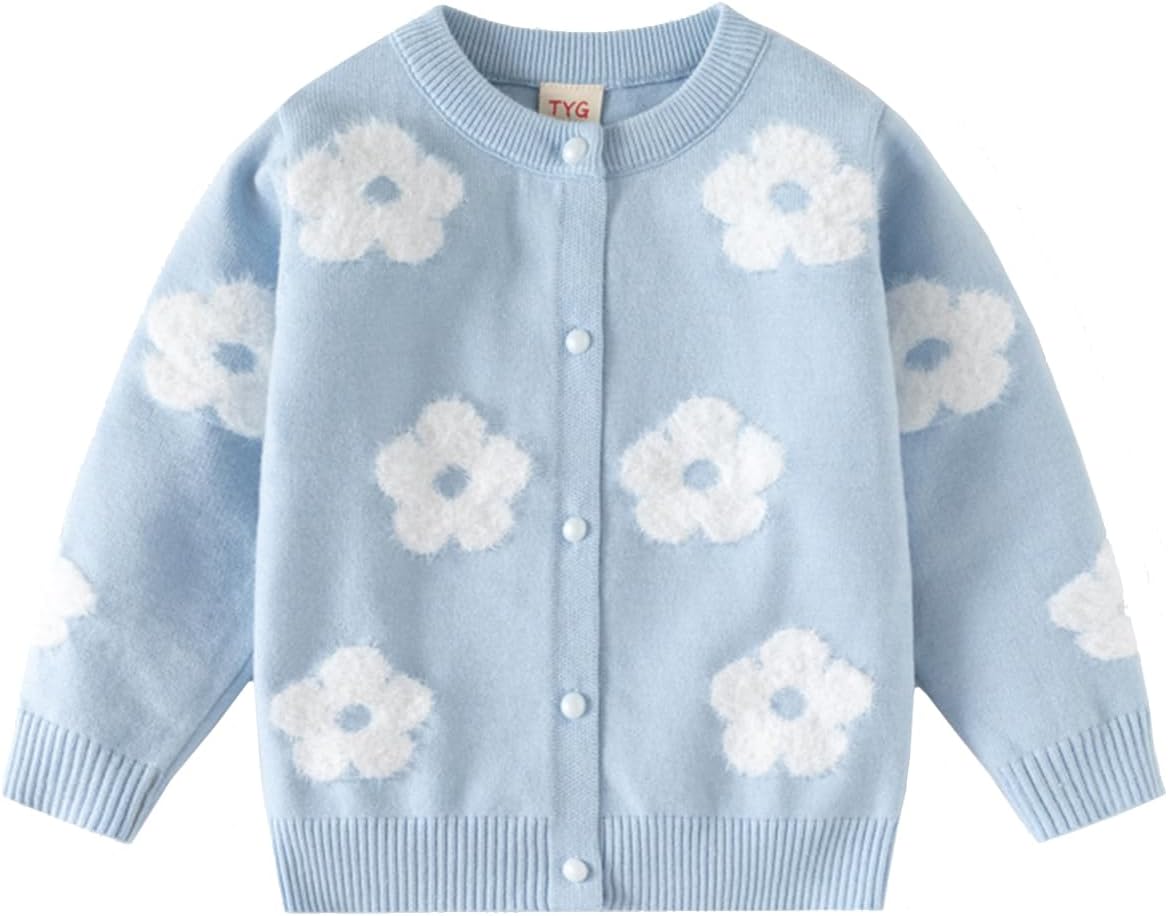 Girl’s Cardigan Long Sleeve Winter Heart Colorful Rainbow Button Up Knit Sweater Coat for Kids Girl 2-7 Years