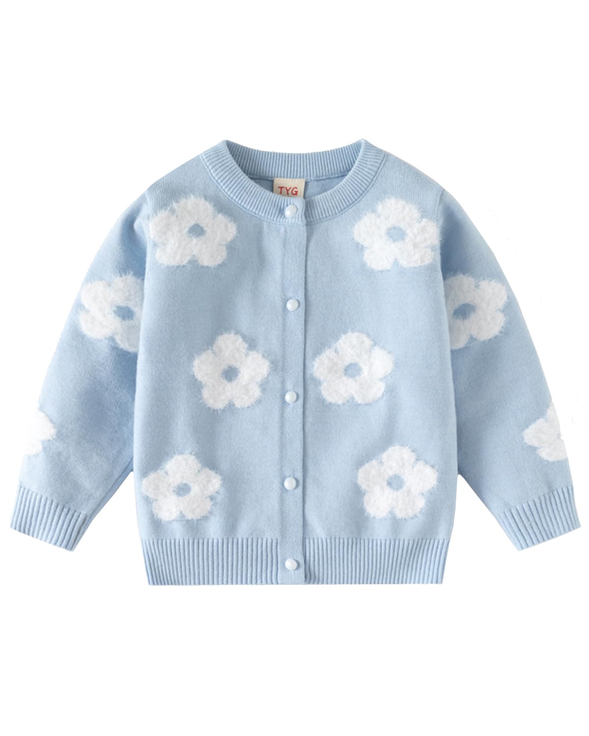 CM-Kid Girl Knit Cardigan Heart Colorful Flower Winter Button Up Sweater
