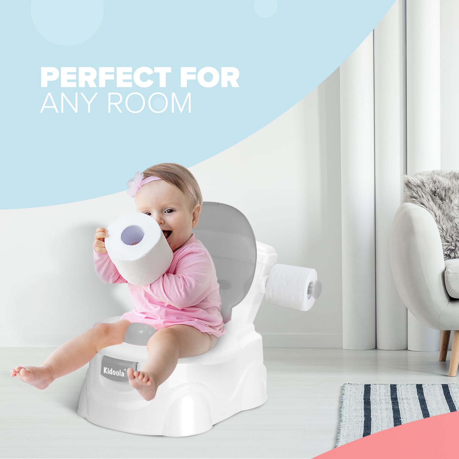 KIDOOLA Vasino per WC con paraspruzzi, modo divertente per migliorare lo sviluppo del tuo bambino, portatile, facile da trasportare come vasino da viaggio per bambini da 6 mesi a 5 anni (grigio)