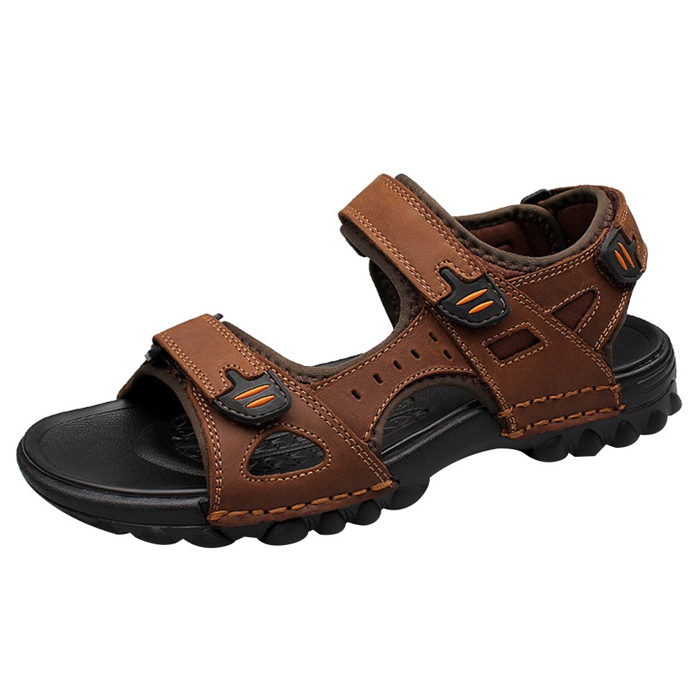 rismart Hombre Punta Abierta Casual Gancho y Bucle Intemperie Trekking Cuero Sandalias Zapatos