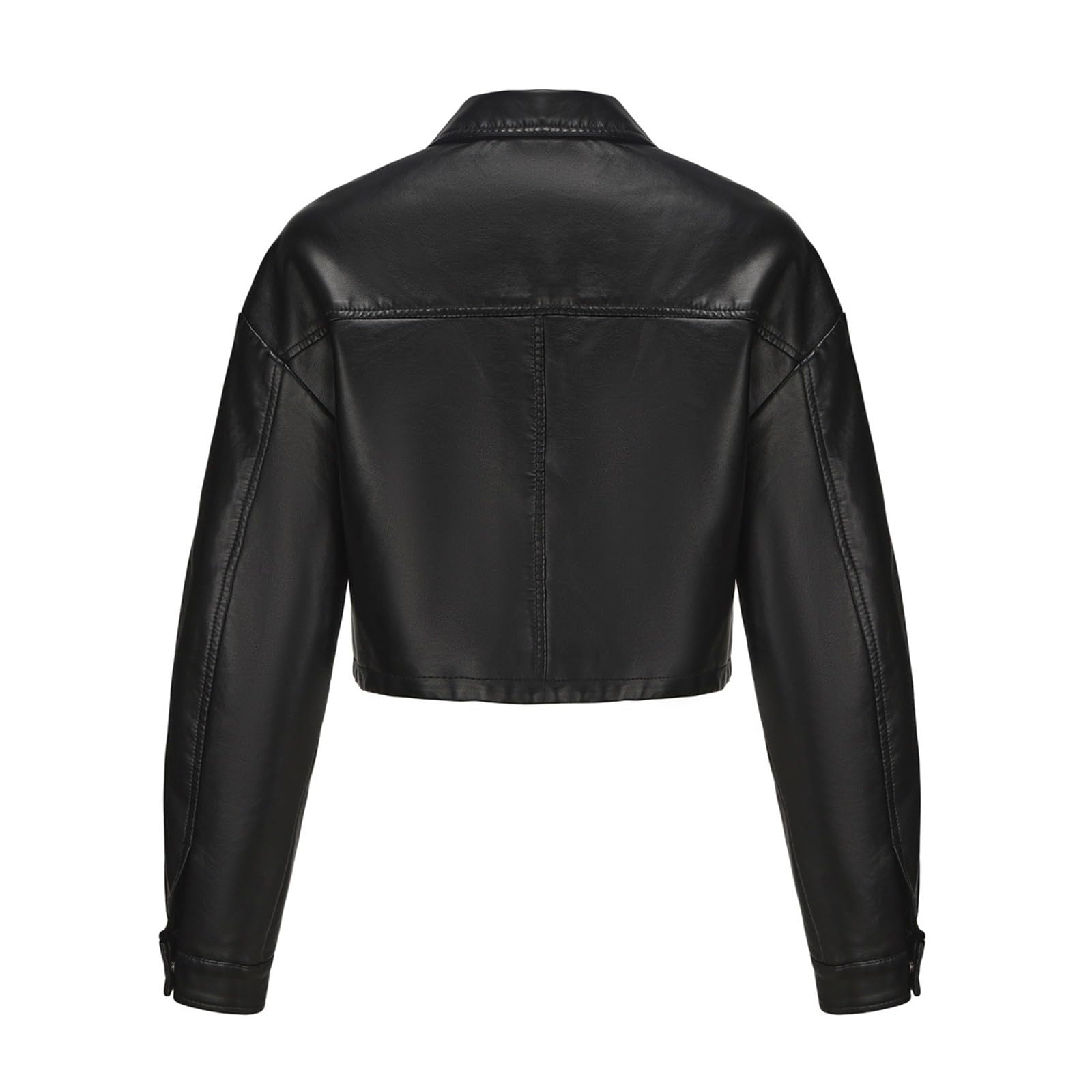 Lederjacke Damen Kurz Damen-Jacken Mode Leder Jacke Damen Motorrad Mantel Damen Einfarbig Frauen Kunstlederjacke Moto Biker Lederjacke Leicht Übergangsjacke Lederoptik Kurzmantel Mit Knöpfen