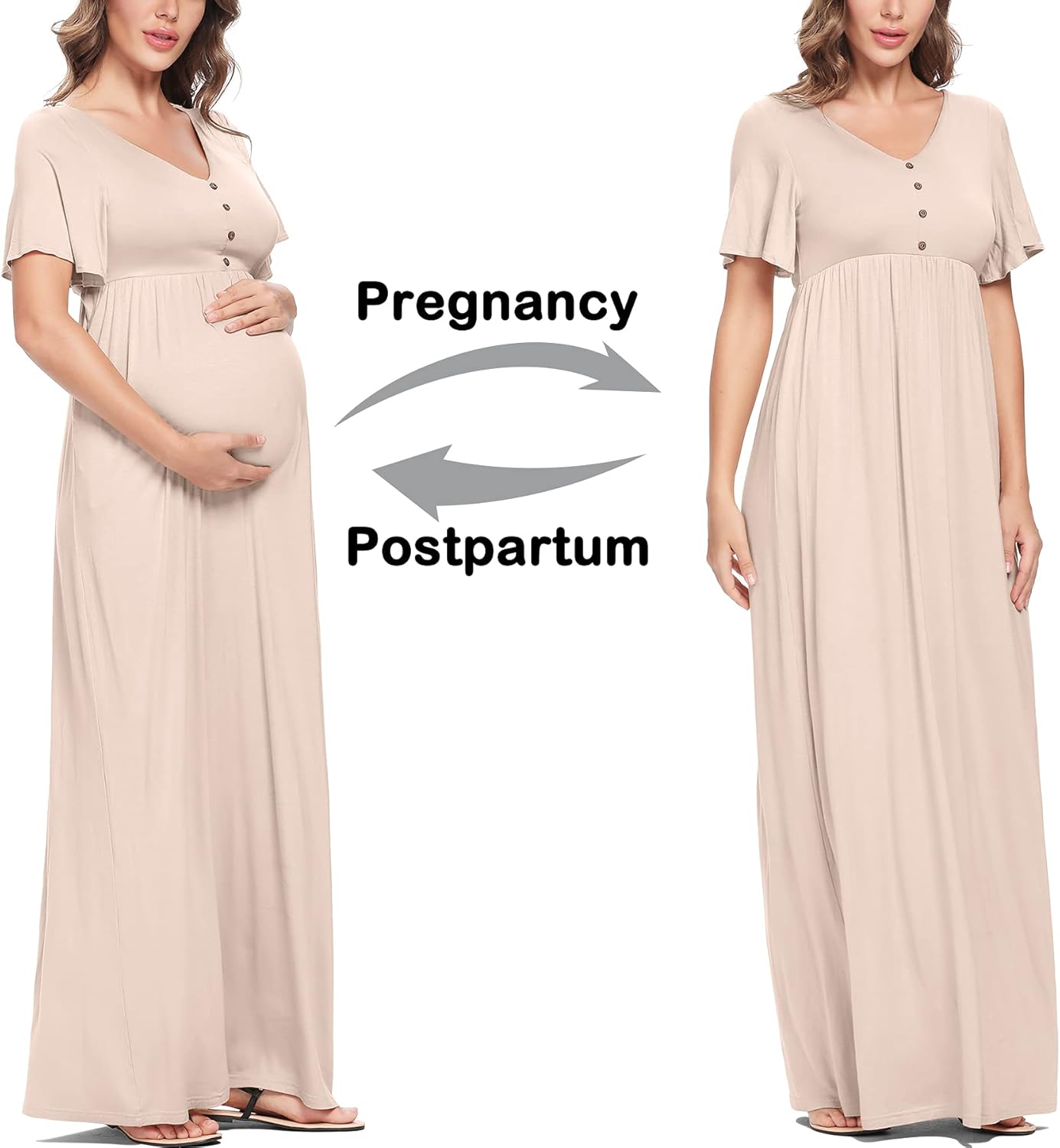 Peauty Fall Maternity Dresses for Women Maternity Photoshoot Dress with Decorative Button Baby Shower Dress - Image 4